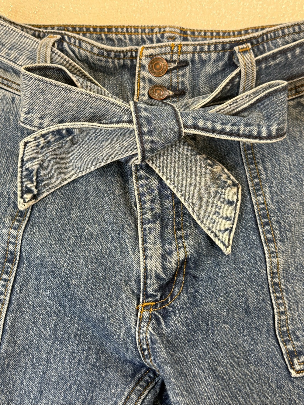 Abercrombie & Fitch Mom Jean Blue Straight-Leg Tie-Waist Denim size 25 / 0 - Picture 5 of 8